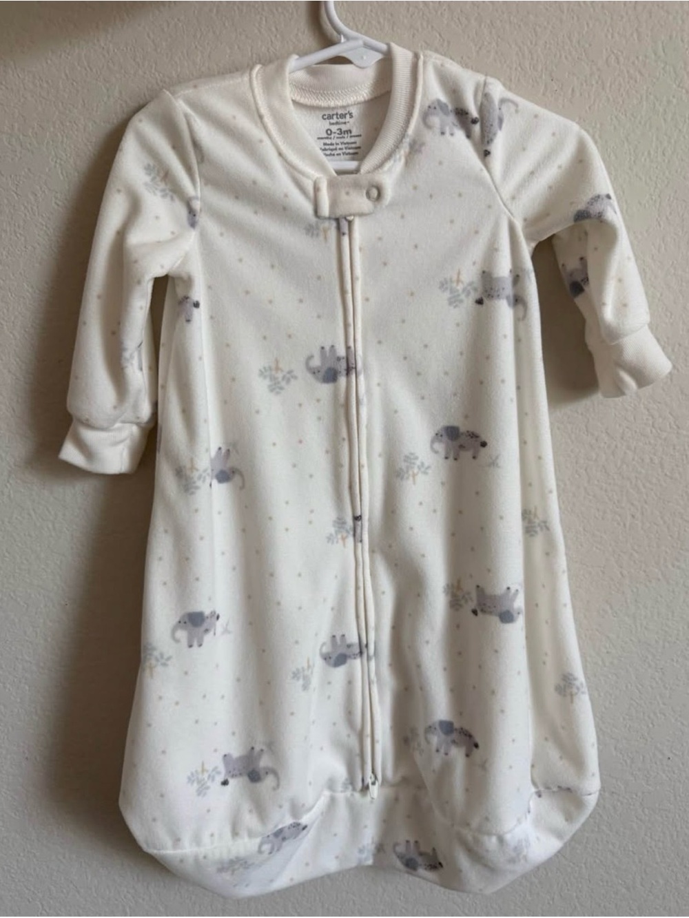Carter's Cream Elephant Print Baby Sleep Gown - 0-3M